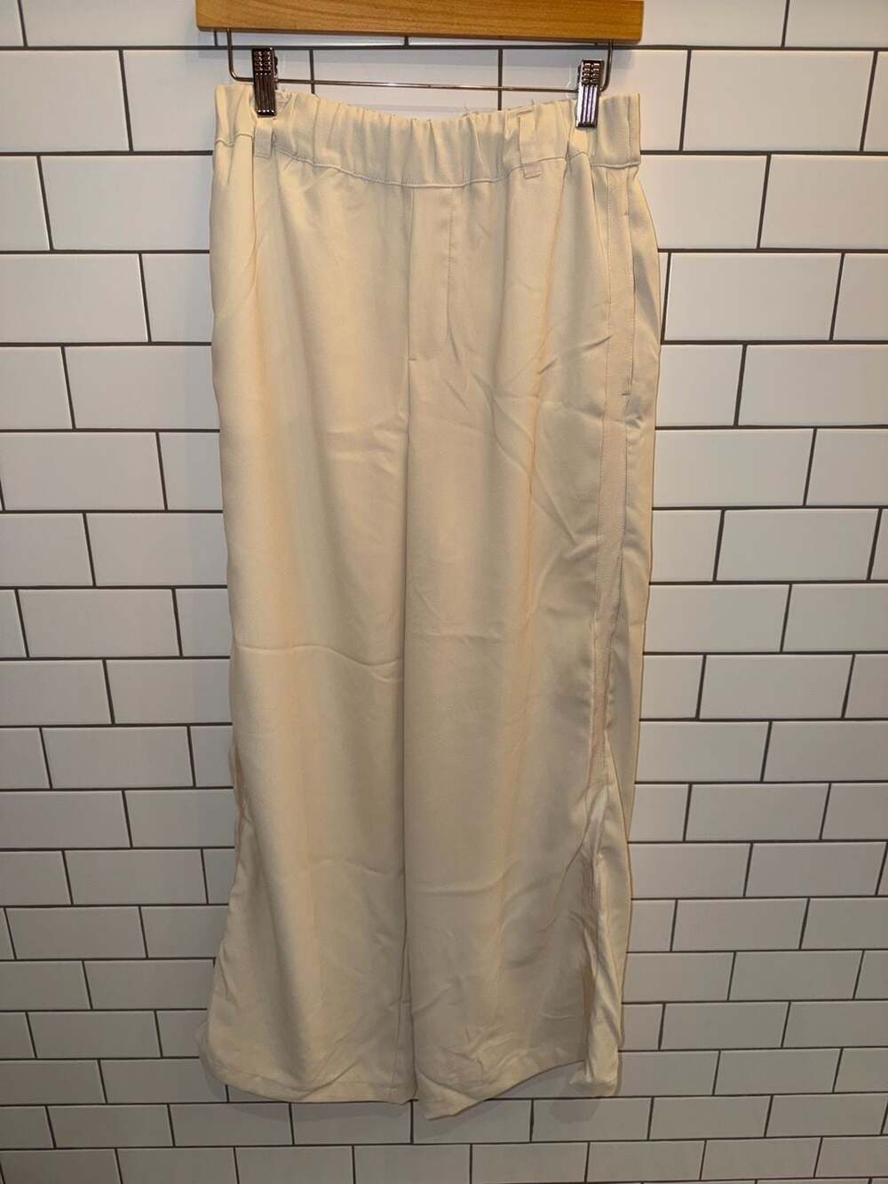 Anthropologie Women's Cream Wide-Leg Pull-On Trousers